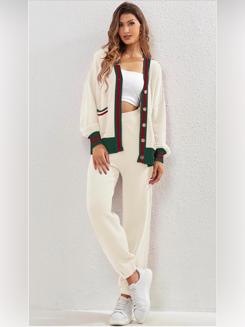 Lounge Set trending Cardigan sweater pants sets V neck button pocket. Knit & 😍